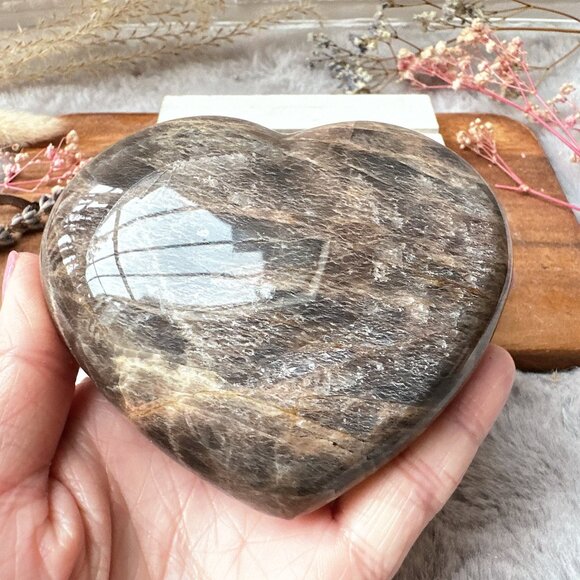Beautiful Black Moonstone Heart - Picture 2 of 8